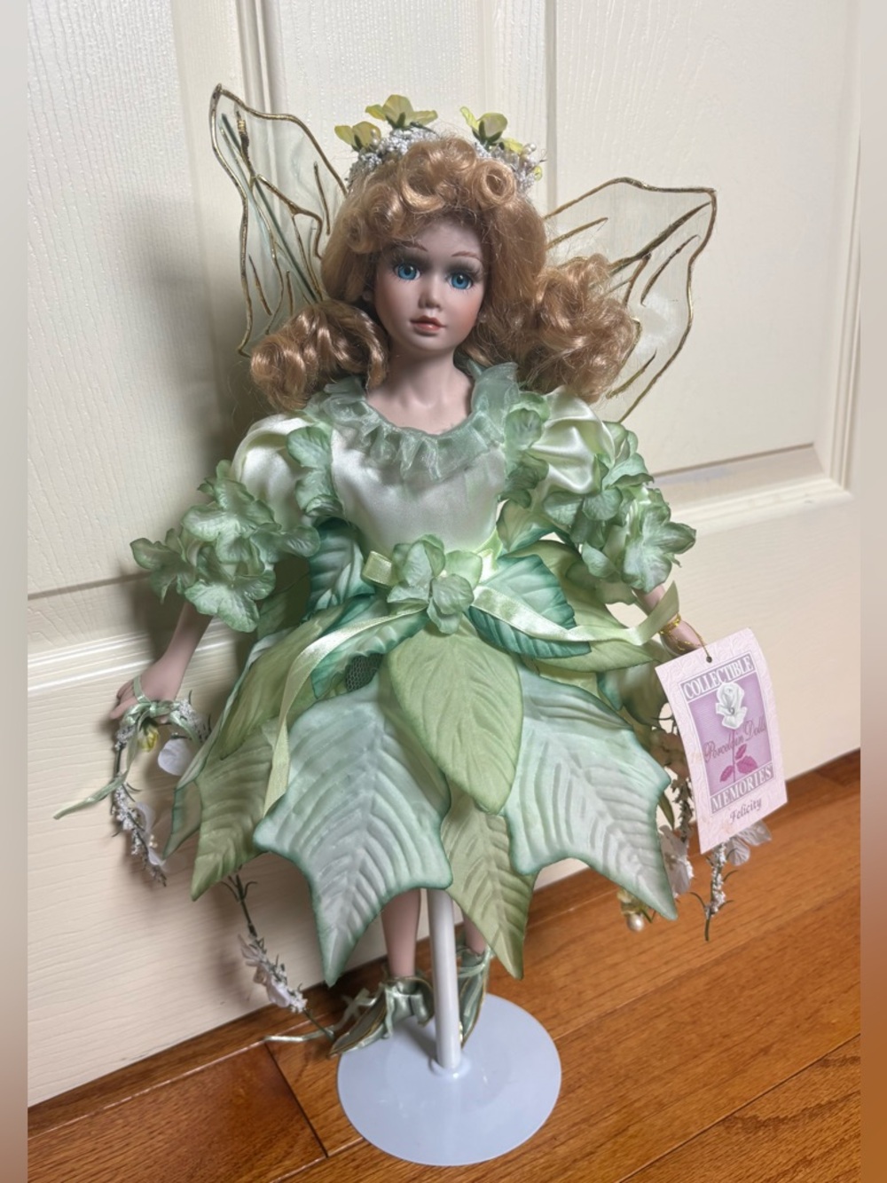 Enchanting Porcelain Fairy Doll in Light Green Dress - Collectible